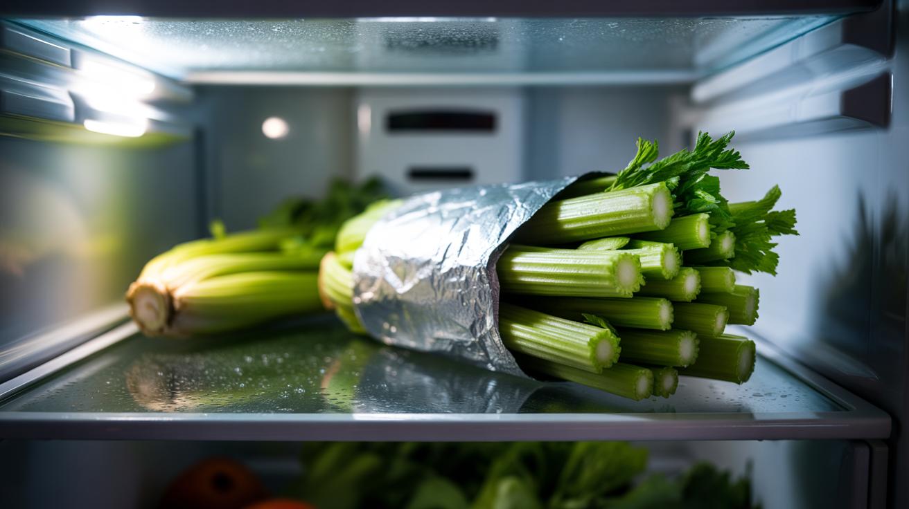 Aluminium foil revives limp celery inside the fridge : how metal preserves crispness in 24 hours