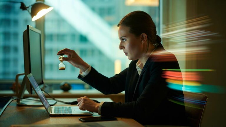 Illustration of rapid pattern interruption techniques that toggle attention from distraction to focused work in seconds